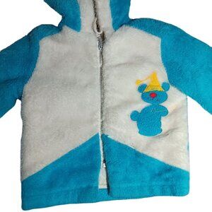 Vtg 70's Boys 4T Coat Montgomery Ward Baby Blue Hooded Bear Pile Jacket Quilted